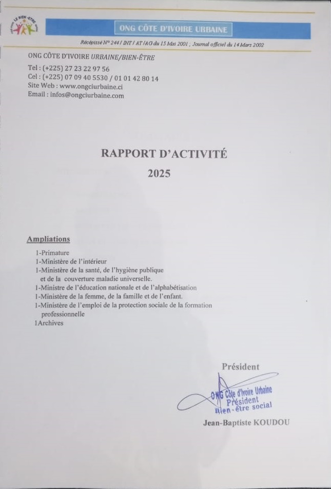 Rapport d'activité 2025 de l'ONG Côte d'Ivoire Urbaine