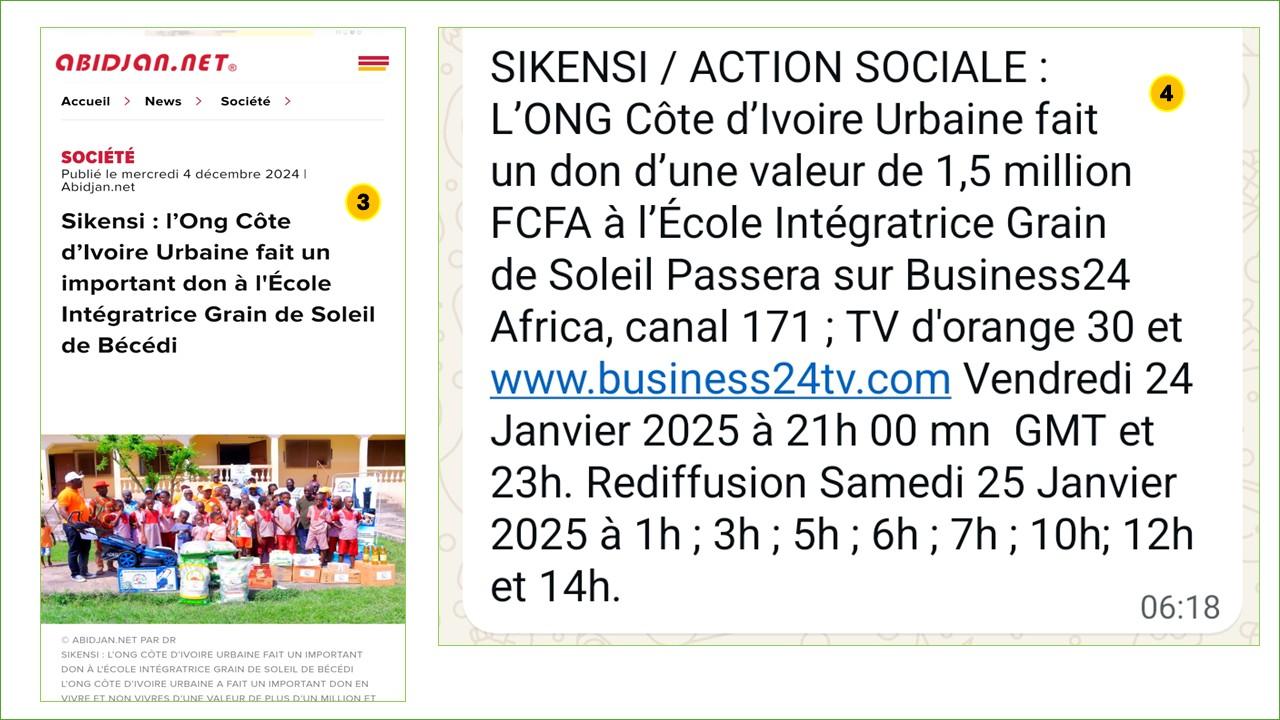 DON DE VIVRES ET NON-VIVRES AUX ENFANTS HANDICAPES DE L’ÉCOLE INTEGRATRICE DE BECEDI-SIKENSI